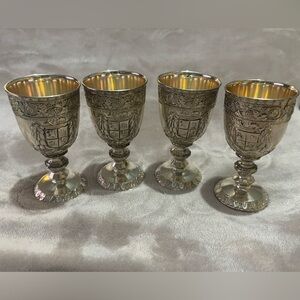 Vtg Ornate Silver Plate Decorative Mini Goblet Set - 4 Pieces